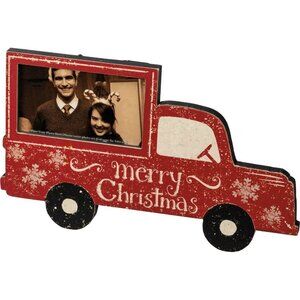 Primitive Country Christmas Vintage Red Truck Photo Frame Hang or Free Stand